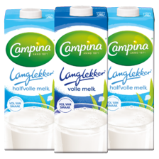 Campina LangLekker volle of halfvolle melk
Maximaal 36 pakken per klant